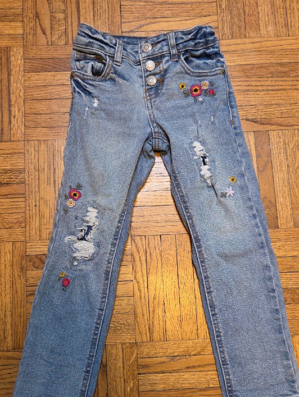 Cat & Jack Light Blue Distressed Jeans with Floral Embroidery